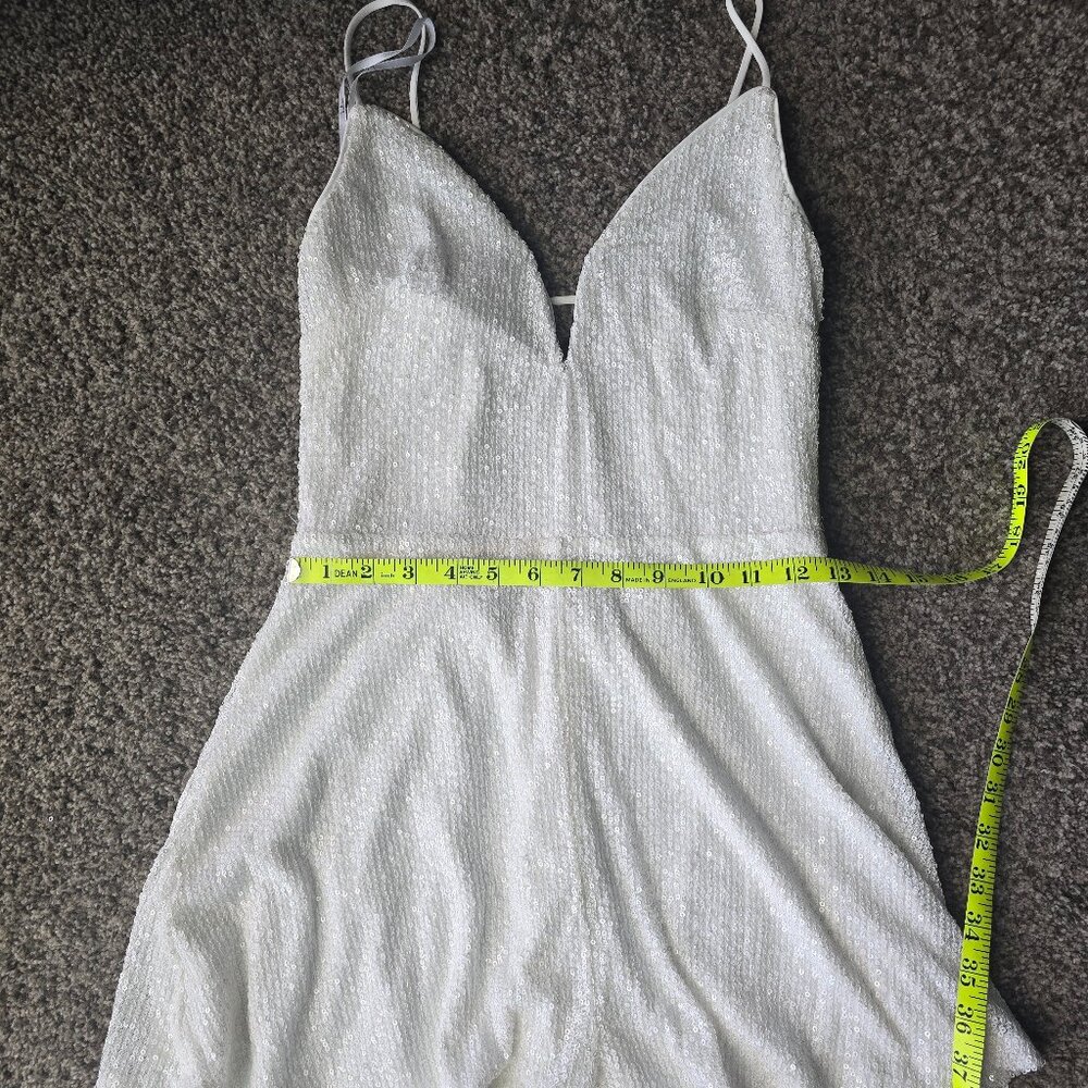EUC Lulu's White Sequin Lace up Back Romper Size Medium - Picture 6 of 8